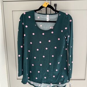 LuLaRoe Lynnae (Green and Pink Polka Dot Long Sleeve Top)